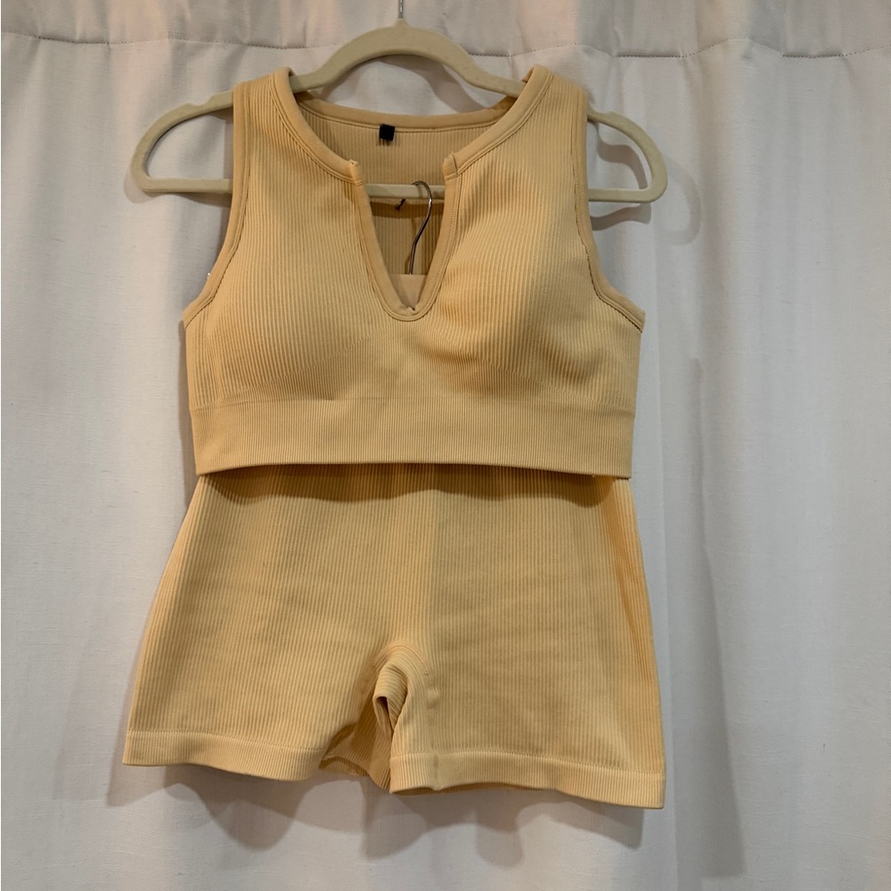 Women’s Ribbed Tank & Shorts Set - Yellow